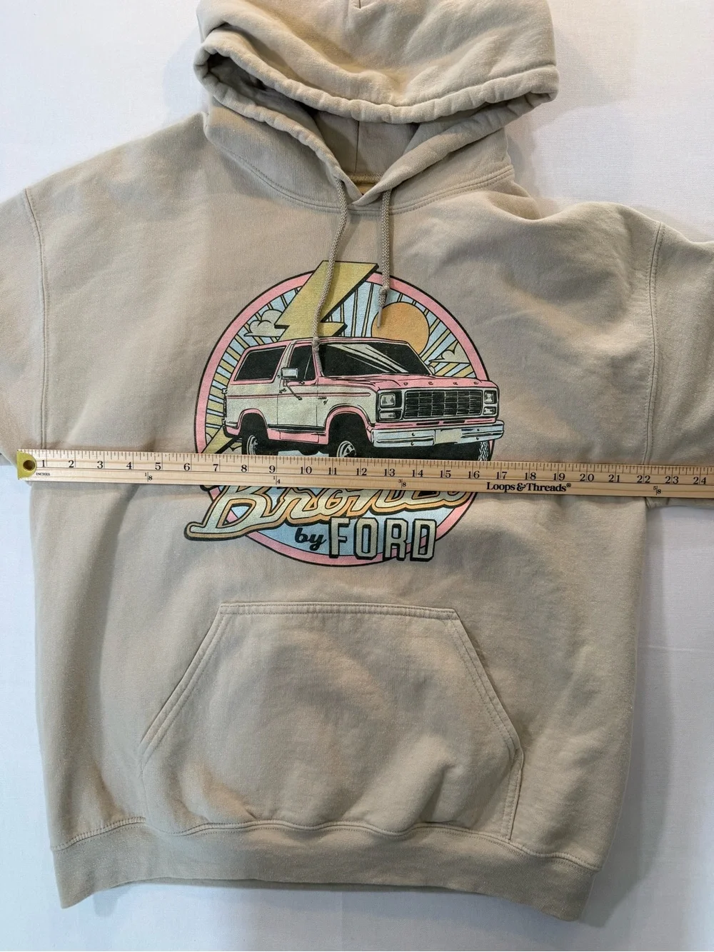Ford Bronco Crewneck Hoodie - Beige with Pink Graphic